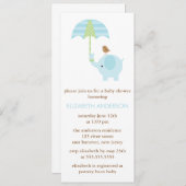 青い象のベビーシャワー 招待状 (正面/裏面)