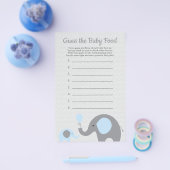 青い象のベビーシャワー 赤ちゃんの離乳食当てゲーム チラシ (シングル)
