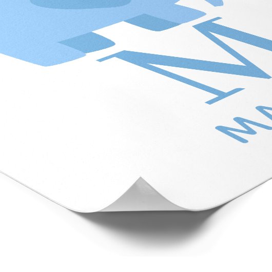 青い象の動物男の赤ちゃんモノグラム子供部屋 ポスター (角)