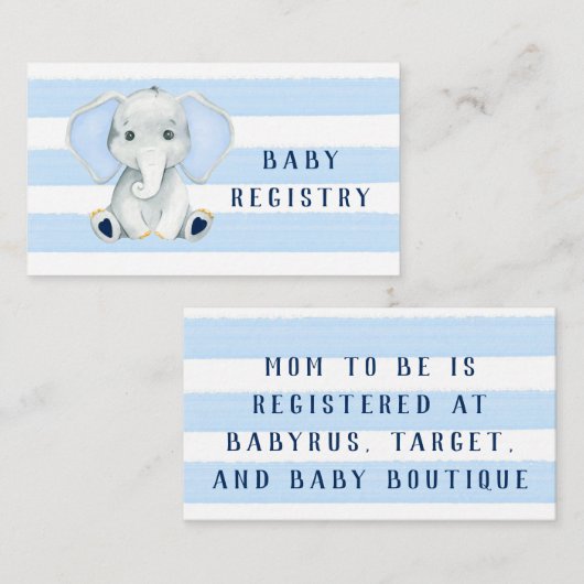 青い象の可愛いストライプベビー 名刺 (正面/裏面)