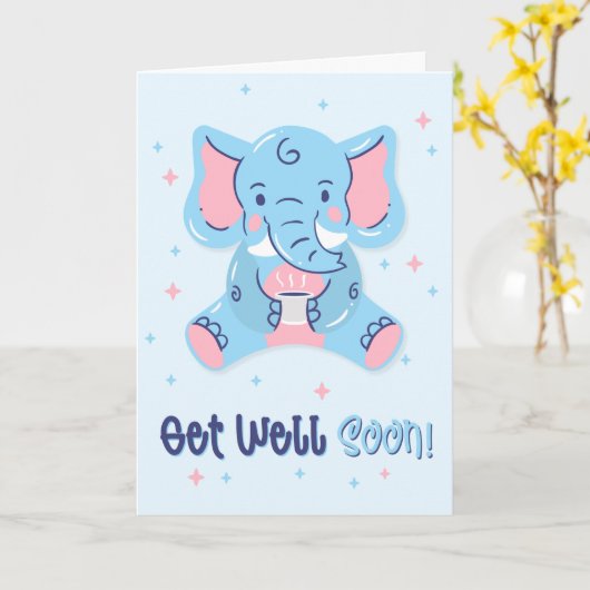 青い象の挨拶状を早く取る カード (黄色い花)