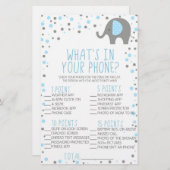 青い象の携帯電話の赤ちゃんシャワーゲーム 便箋 (正面/裏面)