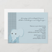 青い象の格子縞のベビーシャワーの招待状 招待状 (正面/裏面)
