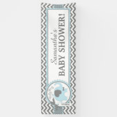 青い象の男の子のシェブロンのベビーシャワー 横断幕 (縦)