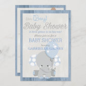 青い象の男の子のベビーシャワーの国の招待状 招待状 (正面/裏面)