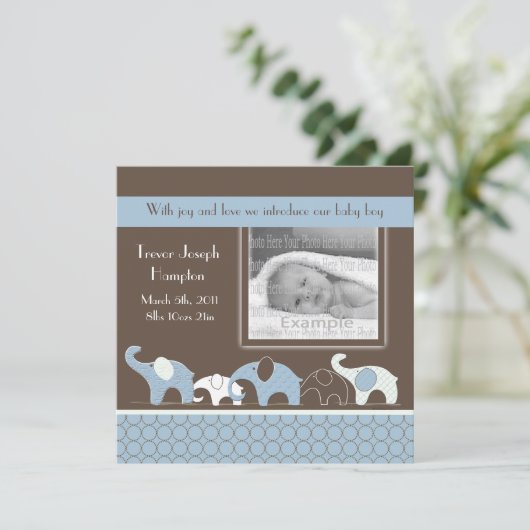 青い象の男の赤ちゃんの発表 案内状 (スタンド正面)