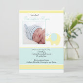 青い象の男の赤ちゃん写真アナウンスメントカード 案内状 (スタンド正面)