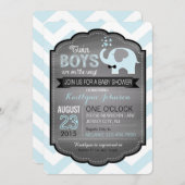 青い象の蝶ネクタイ付きベビーシャワー招待状 招待状 (正面/裏面)