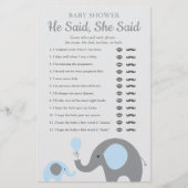 青い象の赤ちゃんシャワー彼は彼女はゲームを言った チラシ (正面)