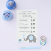 青い象の赤ちゃんシャワー彼は彼女はゲームを言った チラシ (シングル)