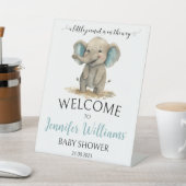 青い象の赤ちゃんシャワー歓迎ペデスタルサイン 台座サイン (インサイチュ)