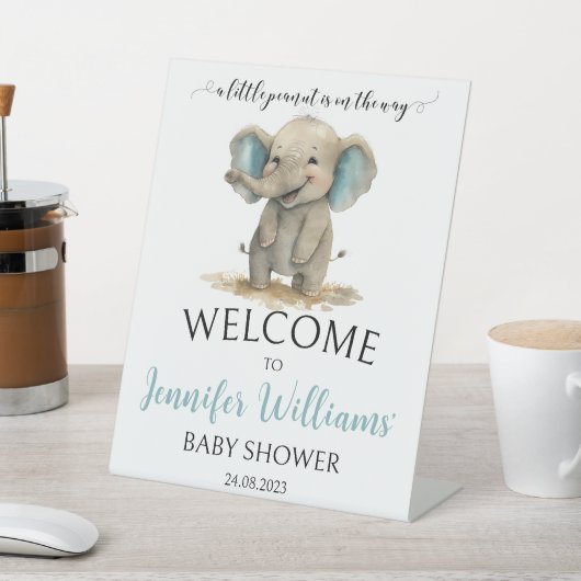 青い象の赤ちゃんシャワー歓迎ペデスタルサイン 台座サイン (インサイチュ)