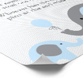 青い象の赤ちゃんシャワー言わないベビーゲームサイン ポスター (角)