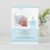 青い象の赤ちゃん男の子写真お知らせカード 案内状 (スタンド正面)