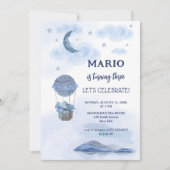 青い象の風船の少年誕生日 招待状 (正面)