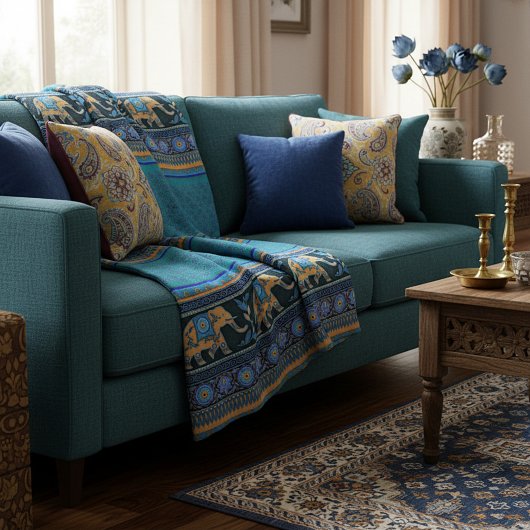 青い象 フリースブランケット