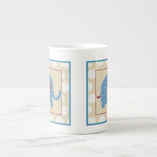 青い象(白い水玉模様) ボーンチャイナマグカップ (正面)