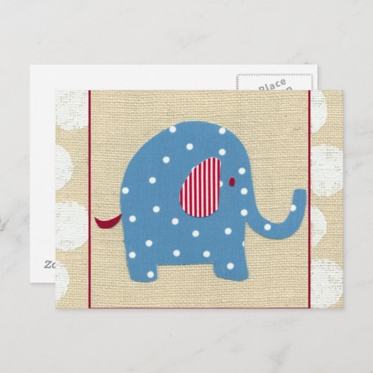 青い象(白い水玉模様) ポストカード (正面/裏面)