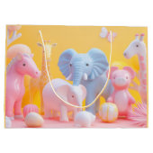 青い象、黄色のピンクの馬 ラージペーパーバッグ (裏面)