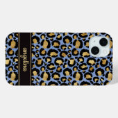 青い豹柄の金箔モノグラム Case-Mate iPhoneケース (裏面 (横))