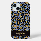 青い豹柄の金箔モノグラム Case-Mate iPhoneケース (裏面)