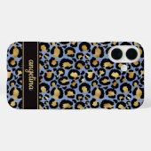 青い豹柄の金箔モノグラム Case-Mate iPhoneケース (裏面 (横))