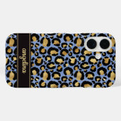 青い豹柄の金箔モノグラム Case-Mate iPhoneケース (裏面 (横))