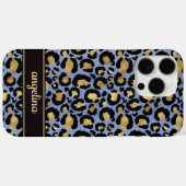 青い豹柄の金箔モノグラム Case-Mate iPhoneケース (裏面 (横))