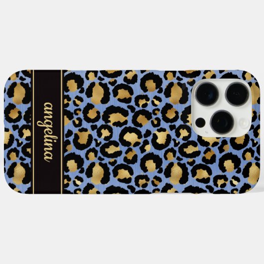 青い豹柄の金箔モノグラム Case-Mate iPhoneケース (裏面 (横))