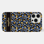 青い豹柄の金箔モノグラム iPhoneケース (裏面横)