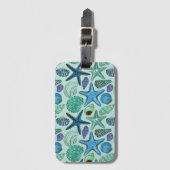 青い貝とヒトデの模様の影 ラゲッジタグ (正面縦)