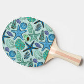 青い貝とヒトデの模様の影 卓球ラケット (横)