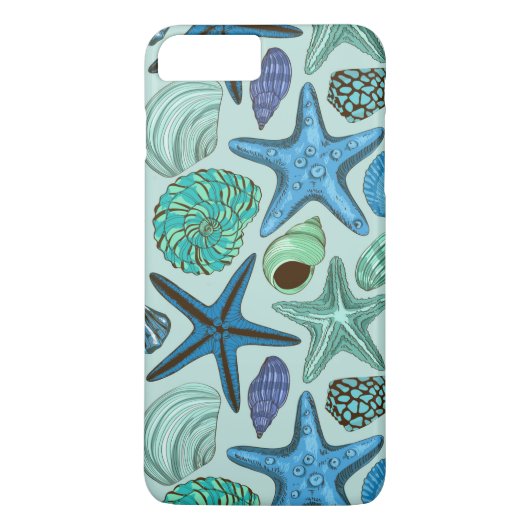青い貝とヒトデの模様の影 Case-Mate iPhoneケース (裏面)