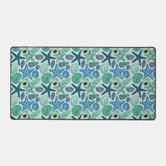 青い貝の色合いとヒトデ模様 デスクマット (正面)
