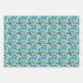 青い貝の色合いとヒトデ模様 ラッピングペーパーシート (正面3)
