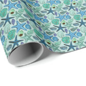 青い貝の色合いとヒトデ模様 ラッピングペーパー (ロールコーナー)