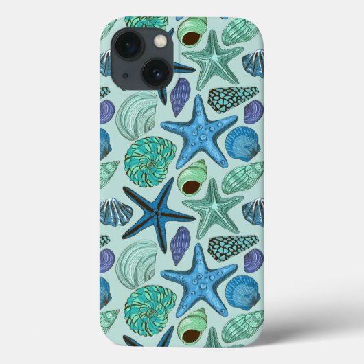 青い貝の色合いとヒトデ模様 Case-Mate iPhoneケース (裏面)