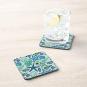 青い貝殻およびヒトデパターンの陰 コースター (右側)