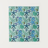 青い貝殻およびヒトデパターンの陰 タペストリー (正面)