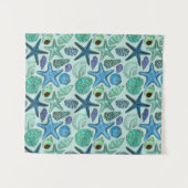 青い貝殻およびヒトデパターンの陰 タペストリー (正面(横))