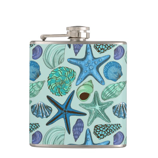 青い貝殻およびヒトデパターンの陰 フラスク (正面)