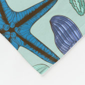 青い貝殻およびヒトデパターンの陰 フリースブランケット (角)