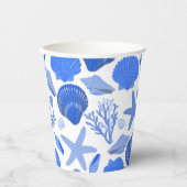 青い貝殻とサンゴの模様のカスタムビーチ 紙コップ (正面)