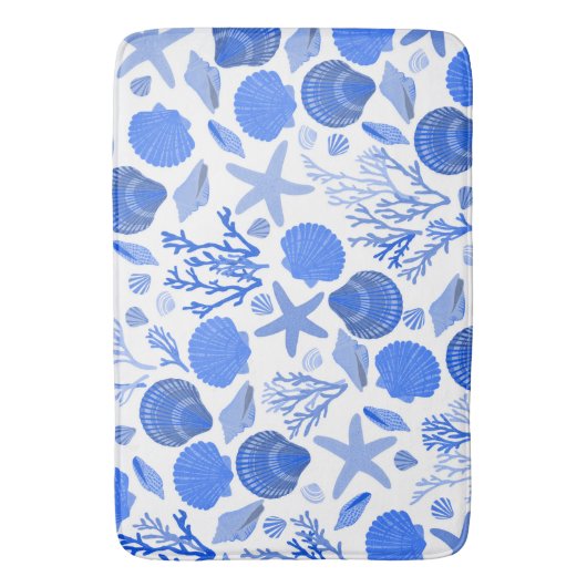 青い貝殻と珊瑚模様 バスマット (正面縦)