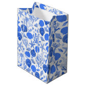 青い貝殻と珊瑚模様 ミディアムペーパーバッグ (正面アングル)