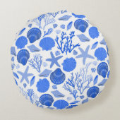 青い貝殻と珊瑚模様 ラウンドクッション (裏面)