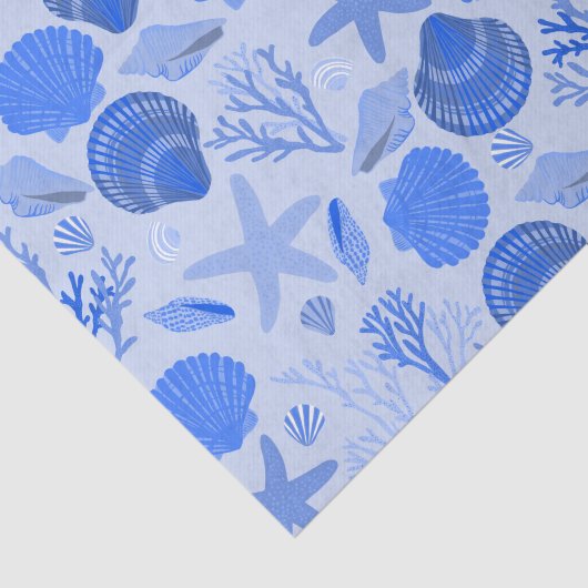 青い貝殻と珊瑚模様 薄葉紙 (詳細)