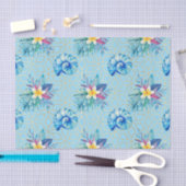 青い貝殻と花 薄葉紙 (クラフト)