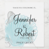 青い貝殻のビーチ結婚式のワインのラベル ワインラベル (シングルラベル)