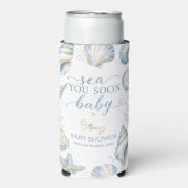 青い貝殻のベビーシャワー Sea You Soon スリム缶クーラー (Seltzer正面)